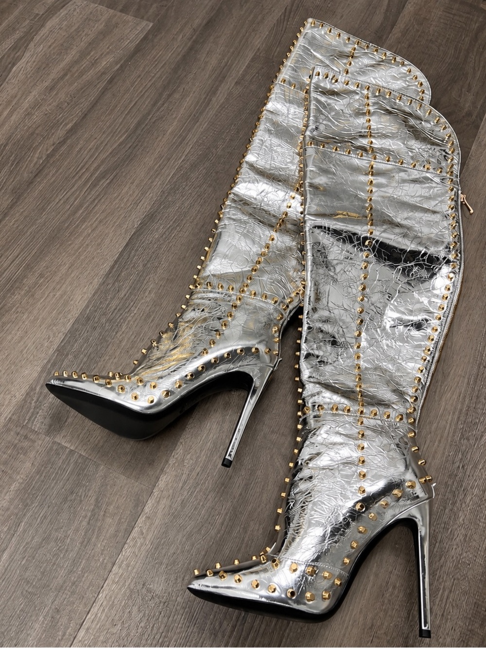 IAMJENNIFERLE mixed metals silver with gold studs Thigh-High Boots 37 new